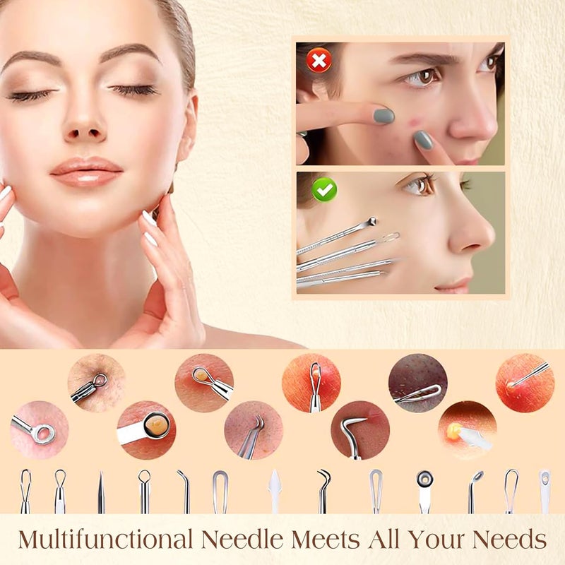 DERMATED 22 Pcs Pimple Popper Tool Kit 410 Stainless Steel Blackhead Remover Tools, Pimple Extractor Tool Kit for Blackheads, Blemish, Comdone, Acne, Zit, and Whiteheads for Face & Nose - Image 2